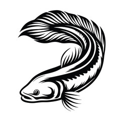 Elegant Monochrome Siamese Fighting Fish, Detailed Fins, Graceful Pose, Black and White