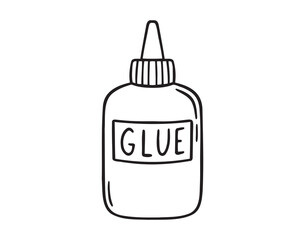 Glue icon or bottle of glue doodle hand drawn icon. jar of liquid glue Outline drawing bottle of glue line clipart symbol