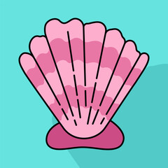 Hand drawn beach and summer illustration featuring seashell and Mollusks doodles. Can be used for children's books, posters, brochures, coloring books, education and learning