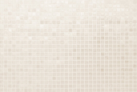 Fototapeta Cream light ceramic wall chequered and floor tiles mosaic background in bathroom, kitchen. Design pattern geometric with grid wallpaper texture decoration pool. Simple seamless abstract surface clean.