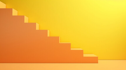 Fototapeta premium A rising arrow on a staircase against a yellow background, symbolizing growth, progress, and success.