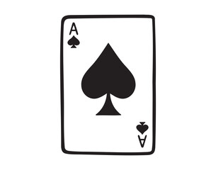 ace of spades poker card for poker game doodle hand drawn icon. Outline drawing ace of spades line clipart symbol