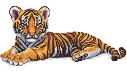 Fototapeta premium Cute tiger cub lying down