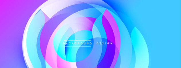 Abstract vibrant layers create dynamic circular composition. Blue, pink, purple hues blend seamlessly, forming modern design.