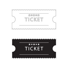 Minimalist black and white ticket icons with star ratings. Perfect for representing events, cinema, concerts, theater, or admission passes in a clean, flat style.