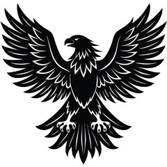 Silhouette Eagle Soaring Over Forest, Majestic Bird with Open Wings, Minimalist Design