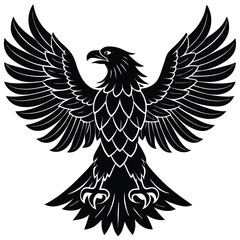 Striking Monochrome Eagle Soaring With Spread Wings, Isolated on White