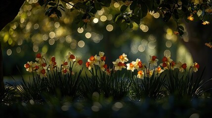 Daffodils in dappled sunlight