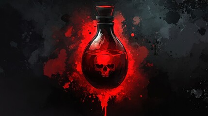 Dark, glowing potion bottle with a skull design