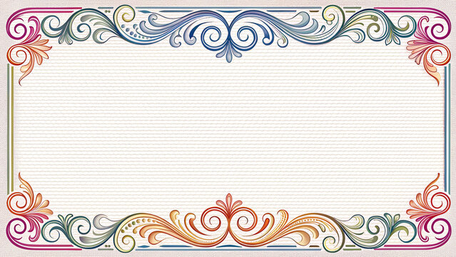 Elegant decorative frame with ornate swirls, floral motifs, and a textured background, ideal for certificates or invitations.