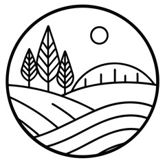 Mountains and Landscape Scenic background vector Silhouette line art illustration