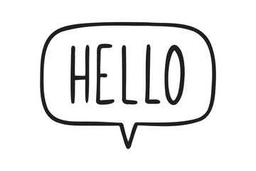 Hello speech bubble lettering doodle hand drawn text.