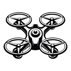 Black and White Drone Silhouette with Four Rotors, Surveillance System Design Icon