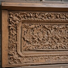 Obraz premium carved wood carving, detail of a wooden door, detail of the door