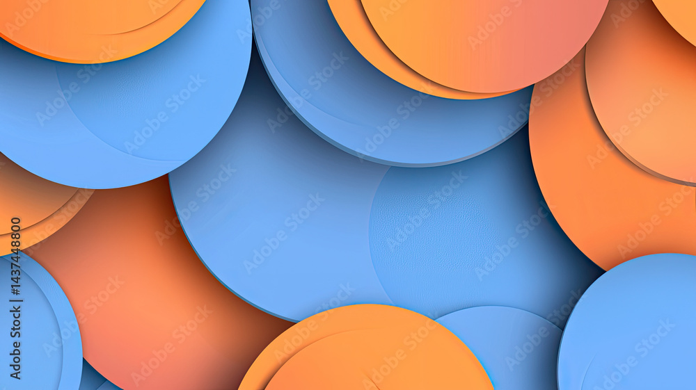 Poster blue and orange overlapping circular shapes with soft gradient design
