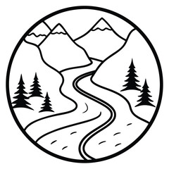 Mountains and Landscape Scenic background vector Silhouette line art illustration