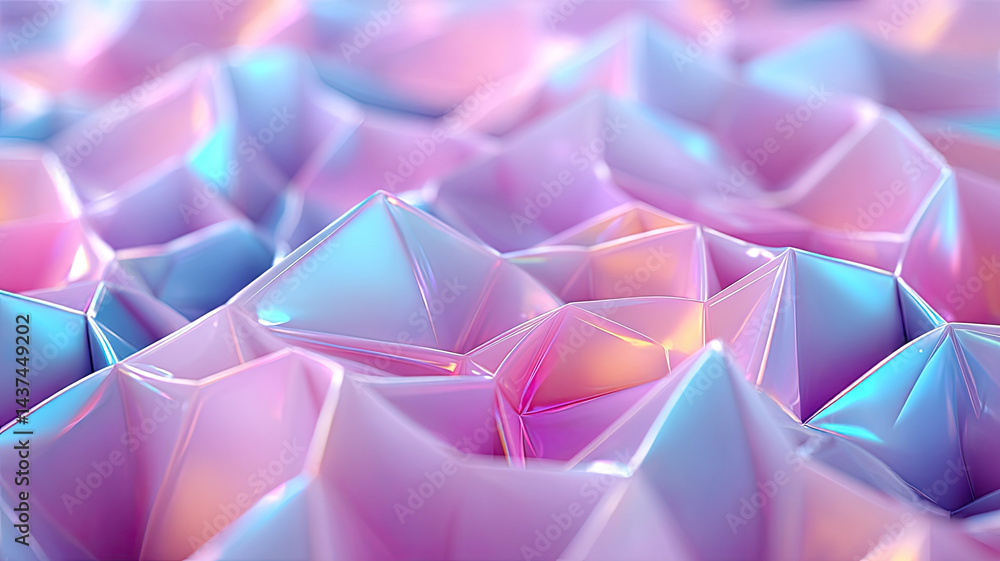 Aufkleber iridescent polygonal mesh with pastel gradient hues, creating futuristic abstract texture