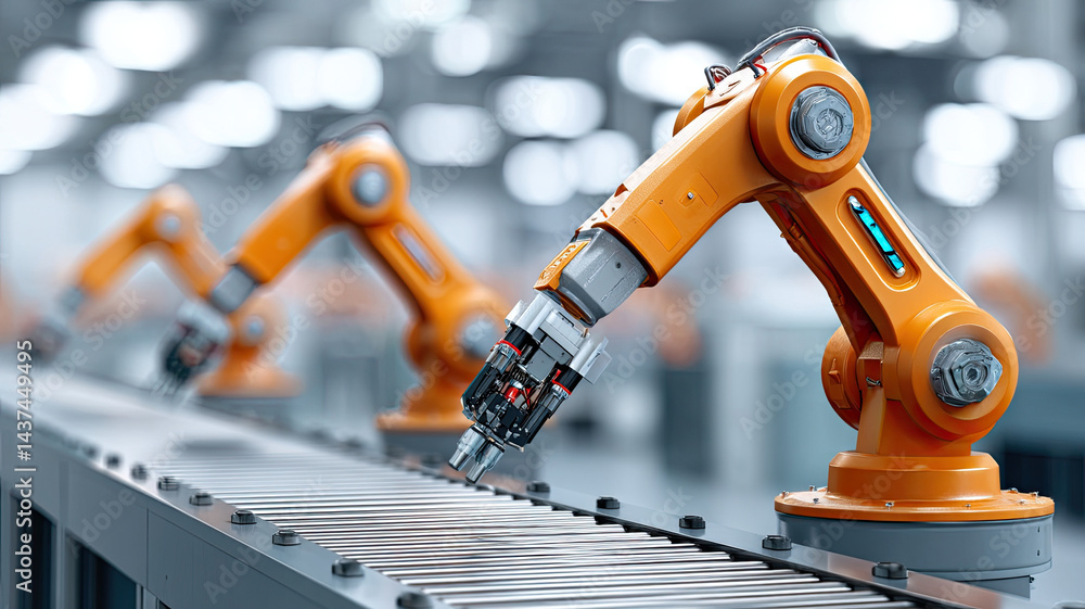 Aufkleber robotic arms working on automated assembly line in modern factory