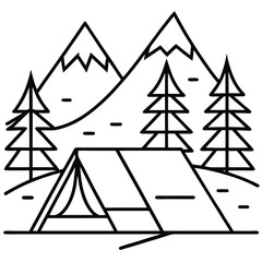 Mountains and Landscape Scenic background vector Silhouette line art illustration
