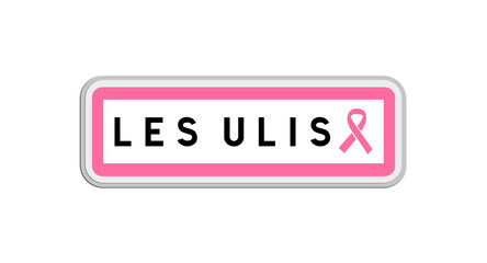 Panneau de sortie des Ulis, Essonne, Île-de-France avec Ruban Octobre Rose