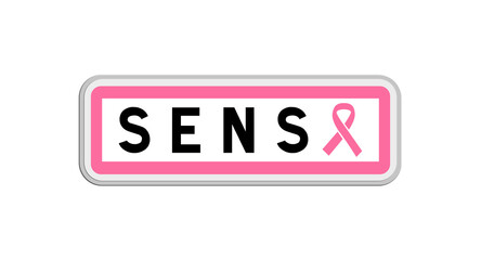 Panneau de sortie de Sens, Yonne, Bourgogne-Franche-Comté avec Ruban Octobre Rose