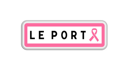 Panneau de sortie de Le Port, La Réunion avec Ruban Octobre Rose