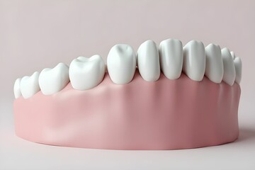 Fototapeta premium Dental model showcasing a set of teeth. The model features realistic, glossy gums and perfectly aligned, white teeth. Oral health, dental hygiene, and cosmetic dentistry concept