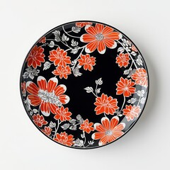 A beautifully designed bowl featuring vibrant floral patterns on a dark background.