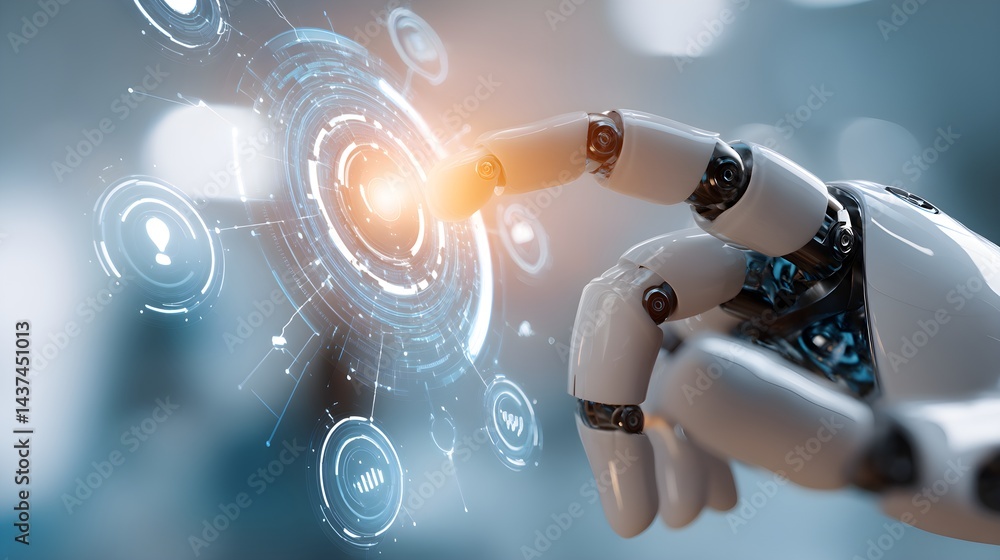 Poster artificial intelligence technology. human uses ai chatbot, artificial intelligence, futuristic techn