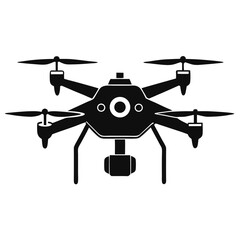 Modern Black Silhouette Drone, Aerial Surveillance Vehicle with Camera Technology