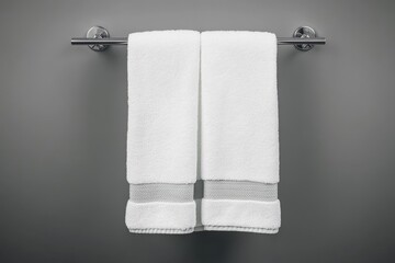 Two white towels on a chrome towel rack