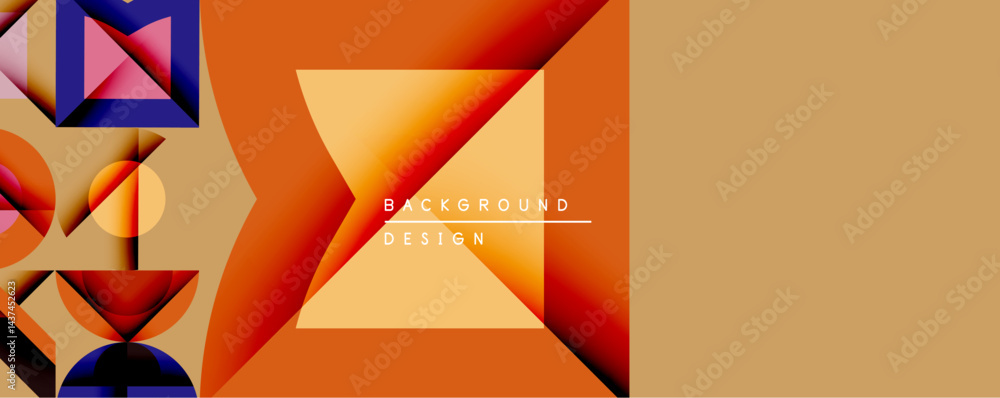 Aufkleber abstract geometric design features layered triangles, vibrant colors. warm tones dominate left side,
