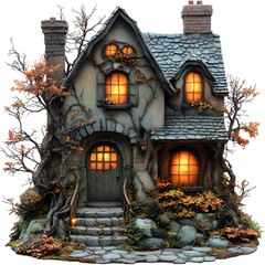 Fototapeta premium Antique style decorative miniature house with lit windows
