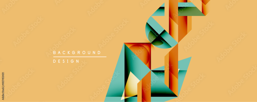 Poster abstract geometric design features layered orange, teal shapes. minimalist composition with warm bei