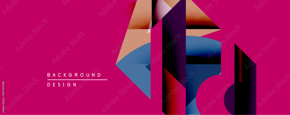 Aufkleber abstract geometric design features vibrant gradients, sharp angles, bold shapes. pink background enh