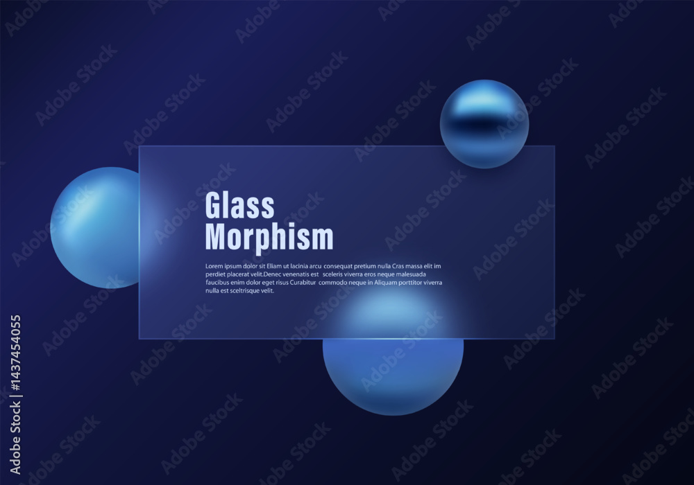 Poster website landing page template. presentation screen with glass overlay effect on floating gradient sp