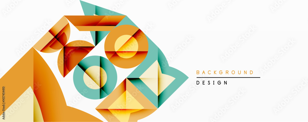 Aufkleber Abstract geometric composition. Overlapping shapes create dynamic visual effect. Warm orange, teal colors dominate design. Modern style, clean lines, minimalist aesthetic.