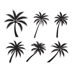 Black palm trees set isolated on white background. Palm silhouettes. Design of palm trees for posters, banners and promotional items.