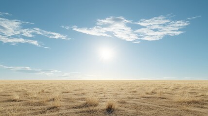 Fototapeta premium Sun-drenched prairie landscape under a bright blue sky prairie grassland landscape sky blue clouds