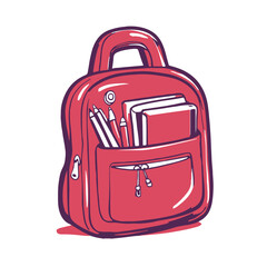 A cartoon school bag icon in red colour