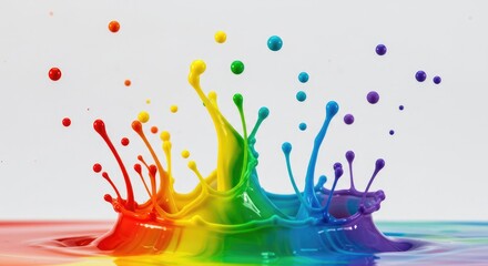 Colorful paint droplets splashing in vibrant rainbow pattern  