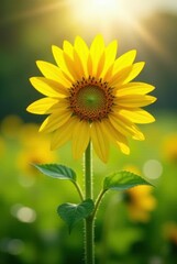 Obraz premium A Single Sunflower in a Field Basking in the Warm Golden Sunlight of a Summer Day