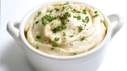 Fototapeta premium Rich and Creamy French Aligot with Smooth Velvety Texture Garnished with Fresh Chives and Spices