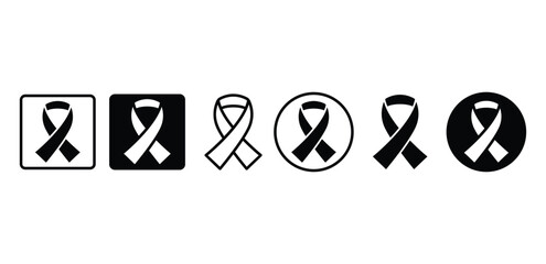 Ribbon Icons Set Simple Awareness Symbols Black and White Color Vector Design