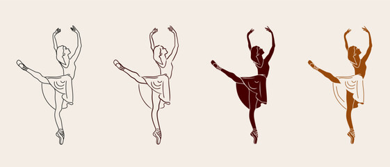set of different styles of illustration of a ballet dancer