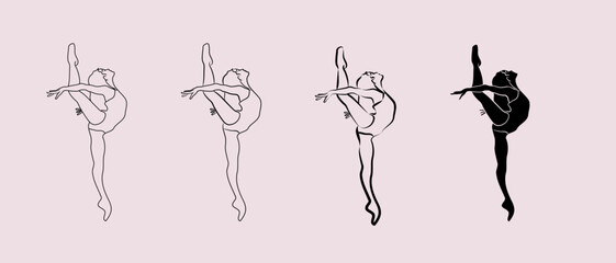 set of different styles of an illustration of a ballet dancer