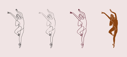 set of different styles of an illustration of a ballet dancer