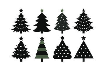 Obraz premium Christmas Tree Icon Bundle in Black and White