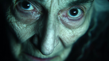 Grotesque Portrait of a Menacing Elderly Woman. Generative AI