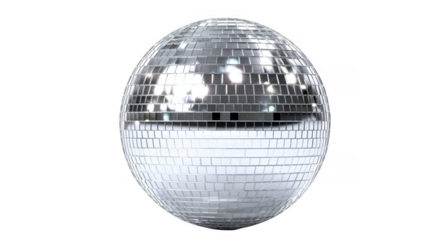 Silver Disco Ball For Party Celebrations and Nightlife Promotions isolated on transparent background